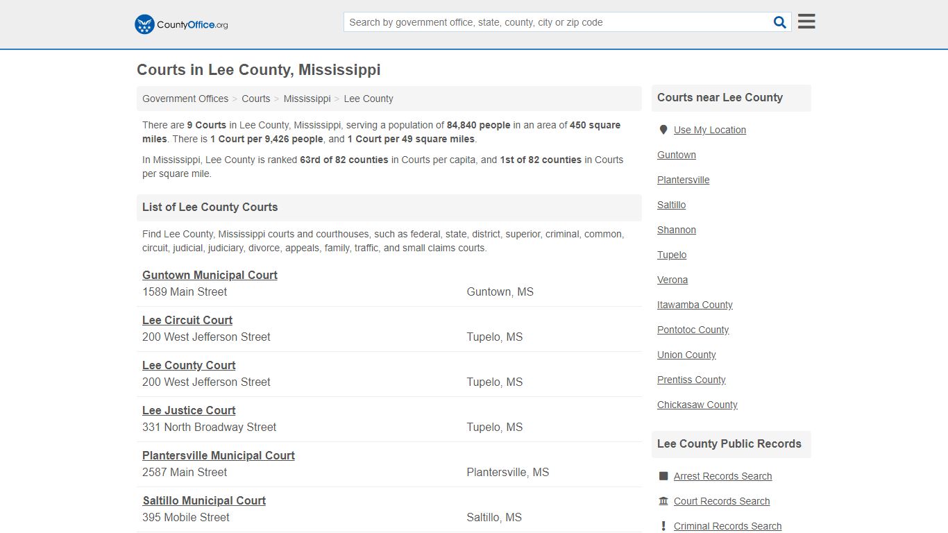 Courts - Lee County, MS (Court Records & Calendars)