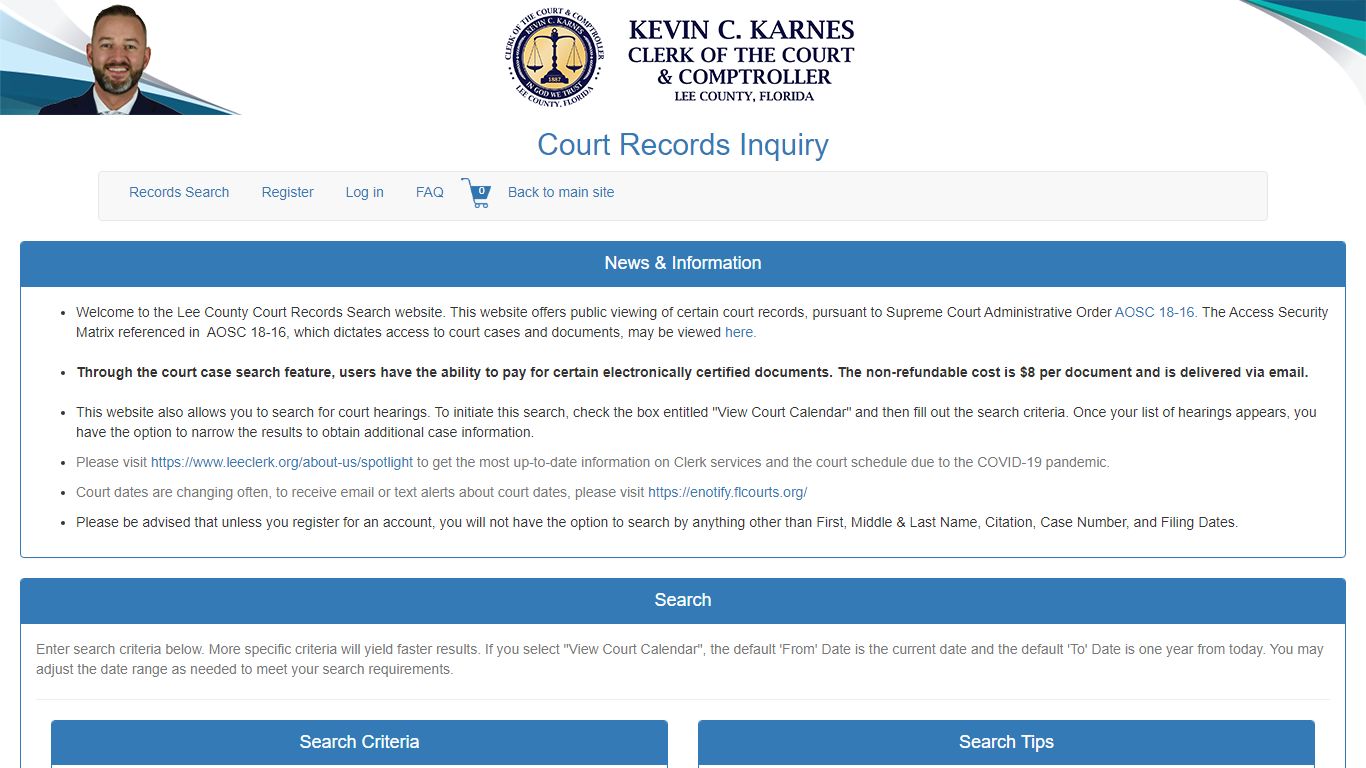 Lee County Clerk of Courts Records Inquiry